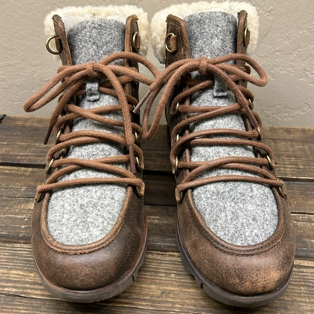 Sorel Harlow Lace Cozy Lined Brown and Gray Size 6 Boots